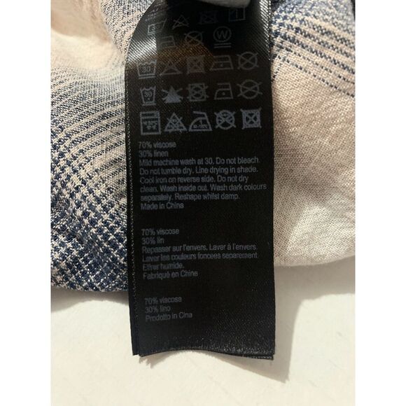 AllSaints Tampa SS Flannel Shirt Plaid Long Sleeve Pink Black Size XL Linen - Picture 8 of 9